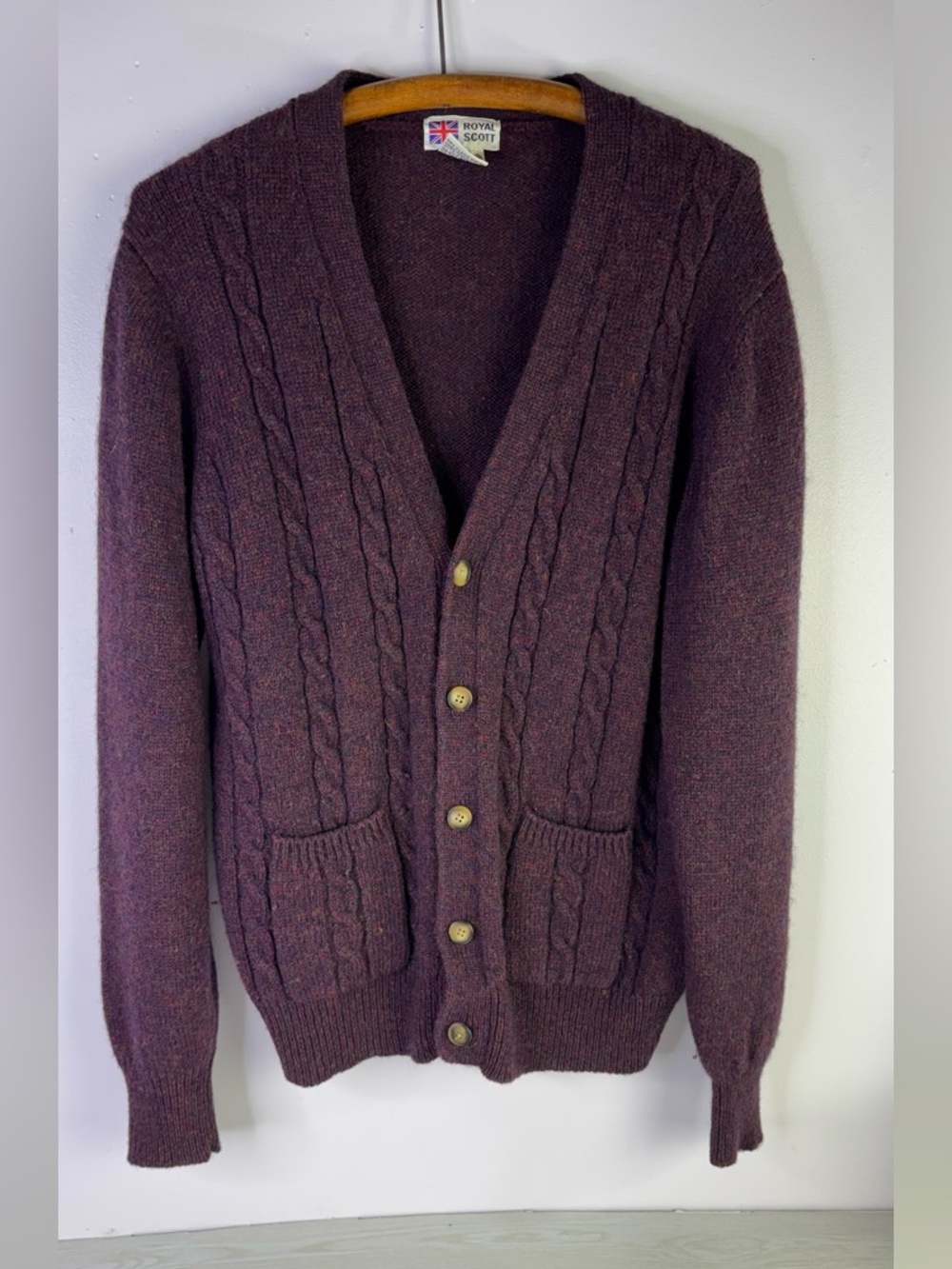 Vintage Royal Scott Brown Shetland Wool Grandpa Sweater Cardigan XL